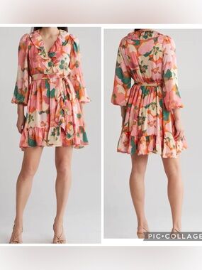 TAYLOR Dress Faux Wrap Tie Garden Floral Size 14 NEW